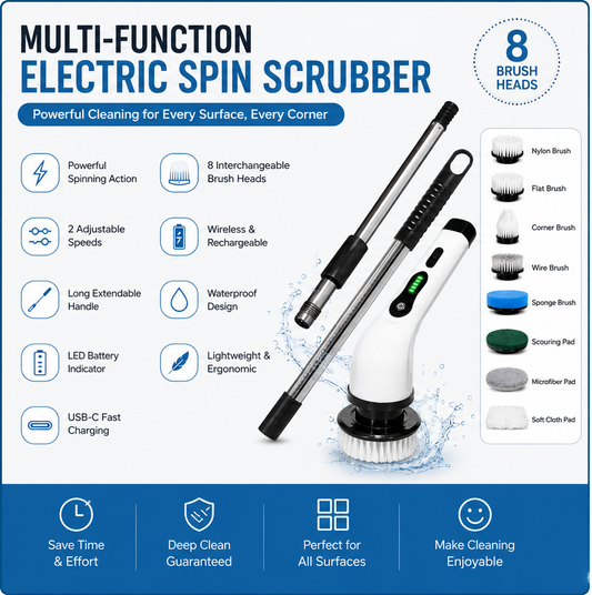 Cordless Spin Scrubber with 8 Brush Heads