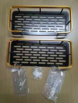 No-drill wall shelf shown with organized household items
