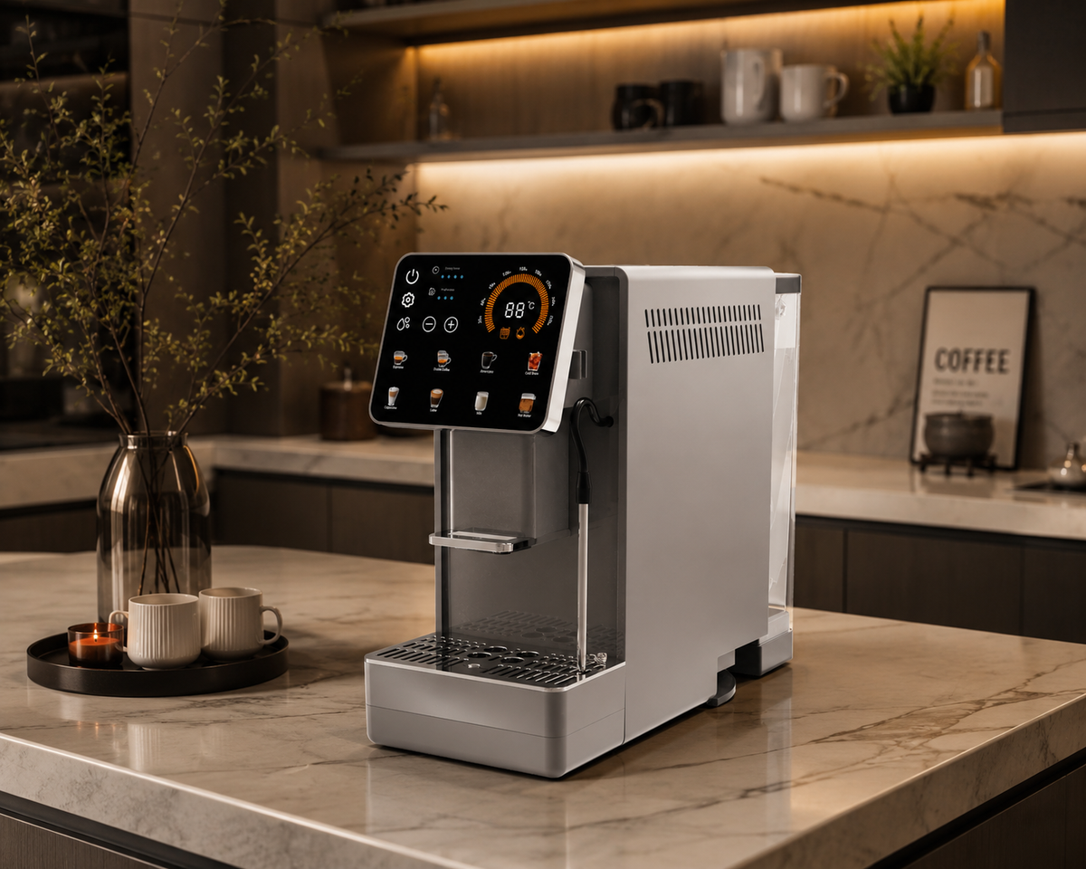 19-Bar Automatic Espresso Machine with Grinder, front view
