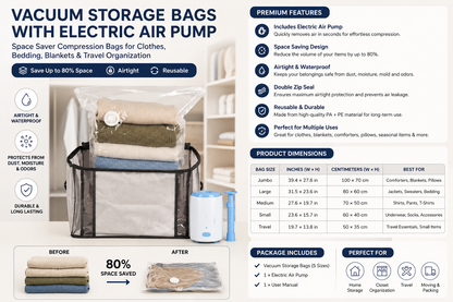 Vacuum storage bags with electric air pump product 