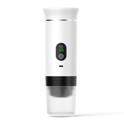 White and black portable espresso machine with digital display
