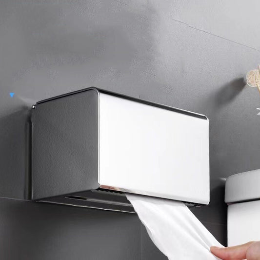 No-drill square toilet paper holder with protective cover
