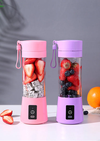 Two 350ml Pink Personal Blenders Filled with Fruit Smoothies