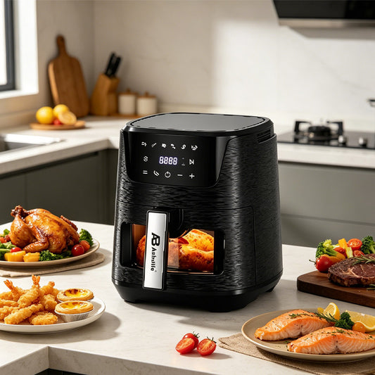 4L digital air fryer with viewing window and LCD control panel, front view