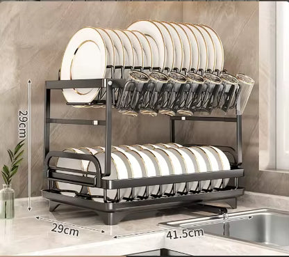 2-tier dish drying rack with drainboard

