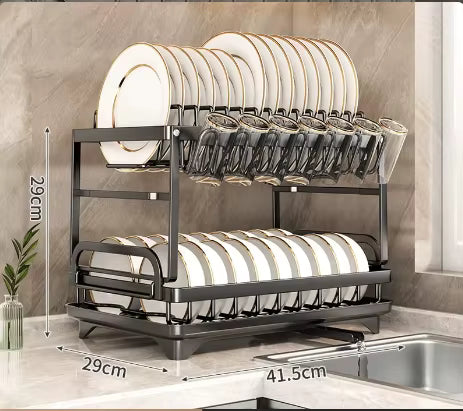 2-tier dish drying rack with drainboard
