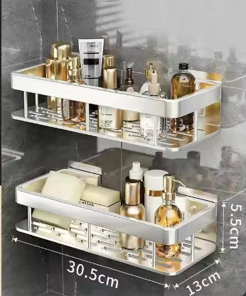 Wall-mounted shelf with drainage openings
