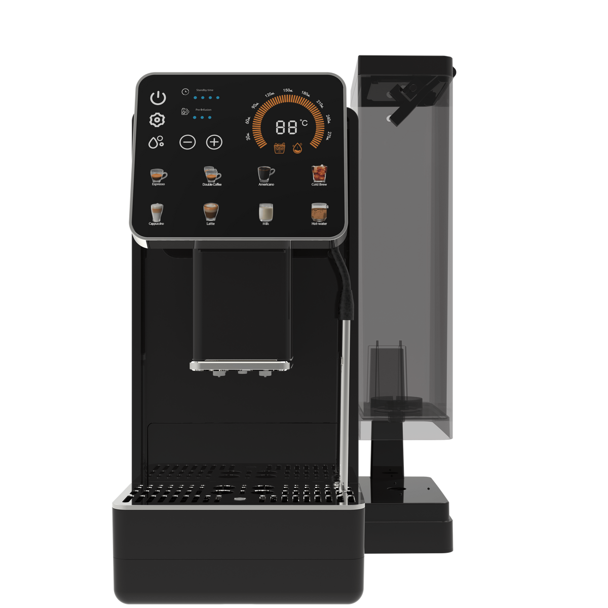 19-Bar Automatic Espresso Machine with Grinder, side view
