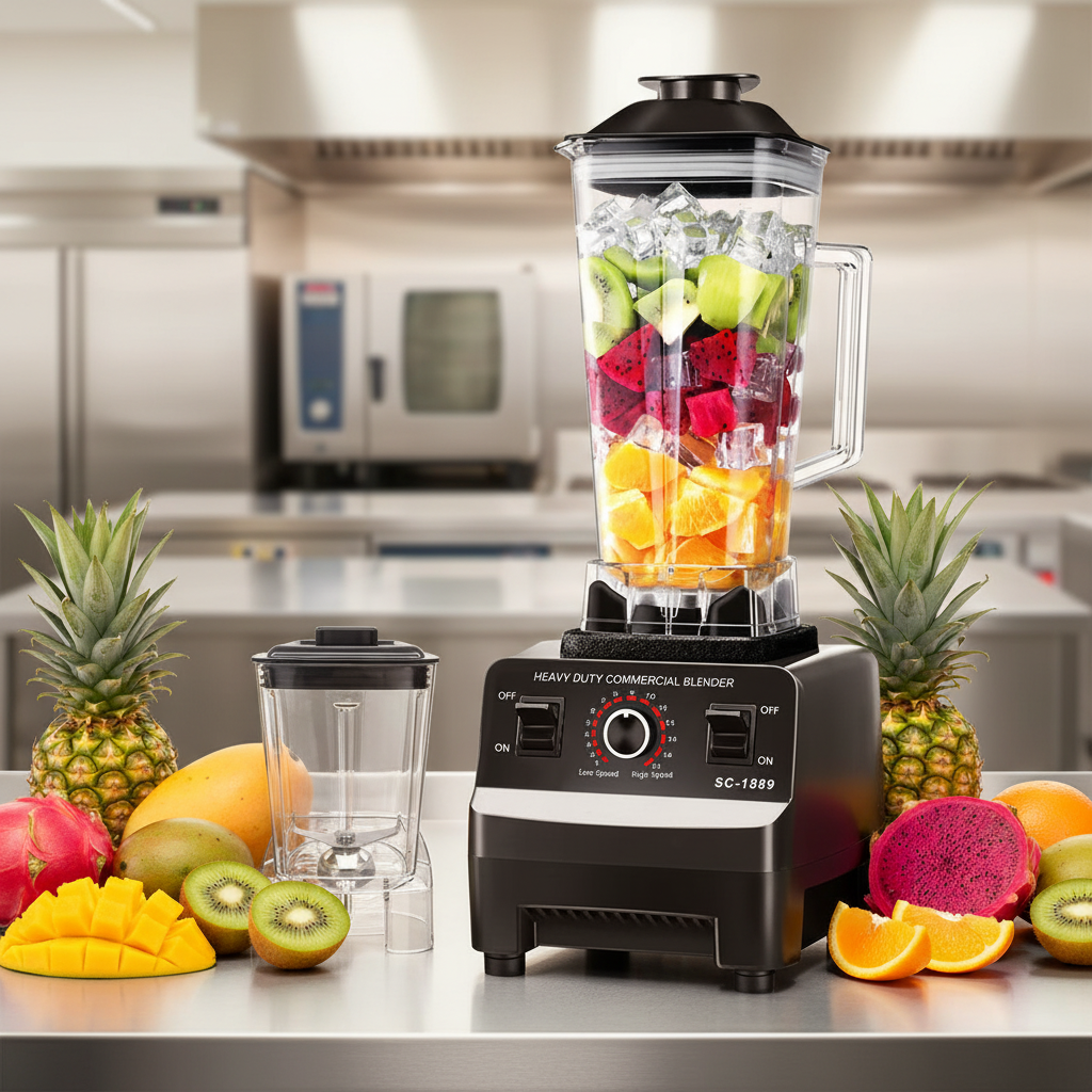 Countertop blender with 1.6L and 2L containers, front view
