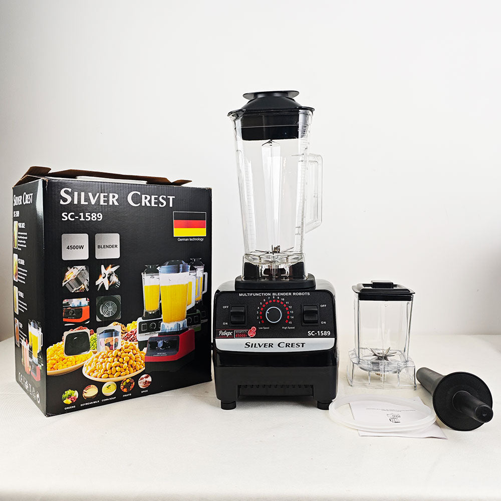 Silver Crest blender with packaging on a white background