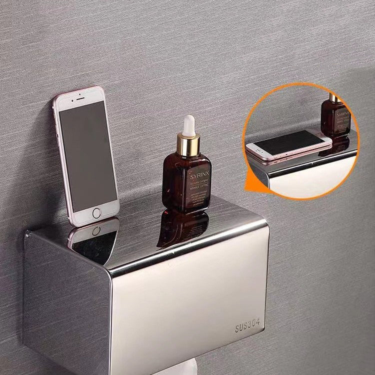 No-drill toilet paper holder shown from the side
