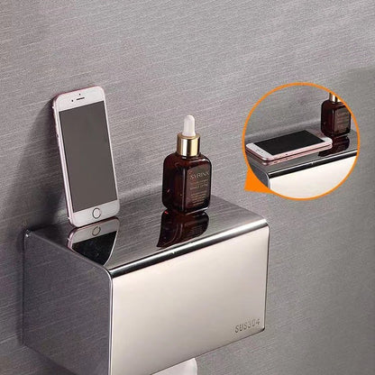 No-drill toilet paper holder shown from the side
