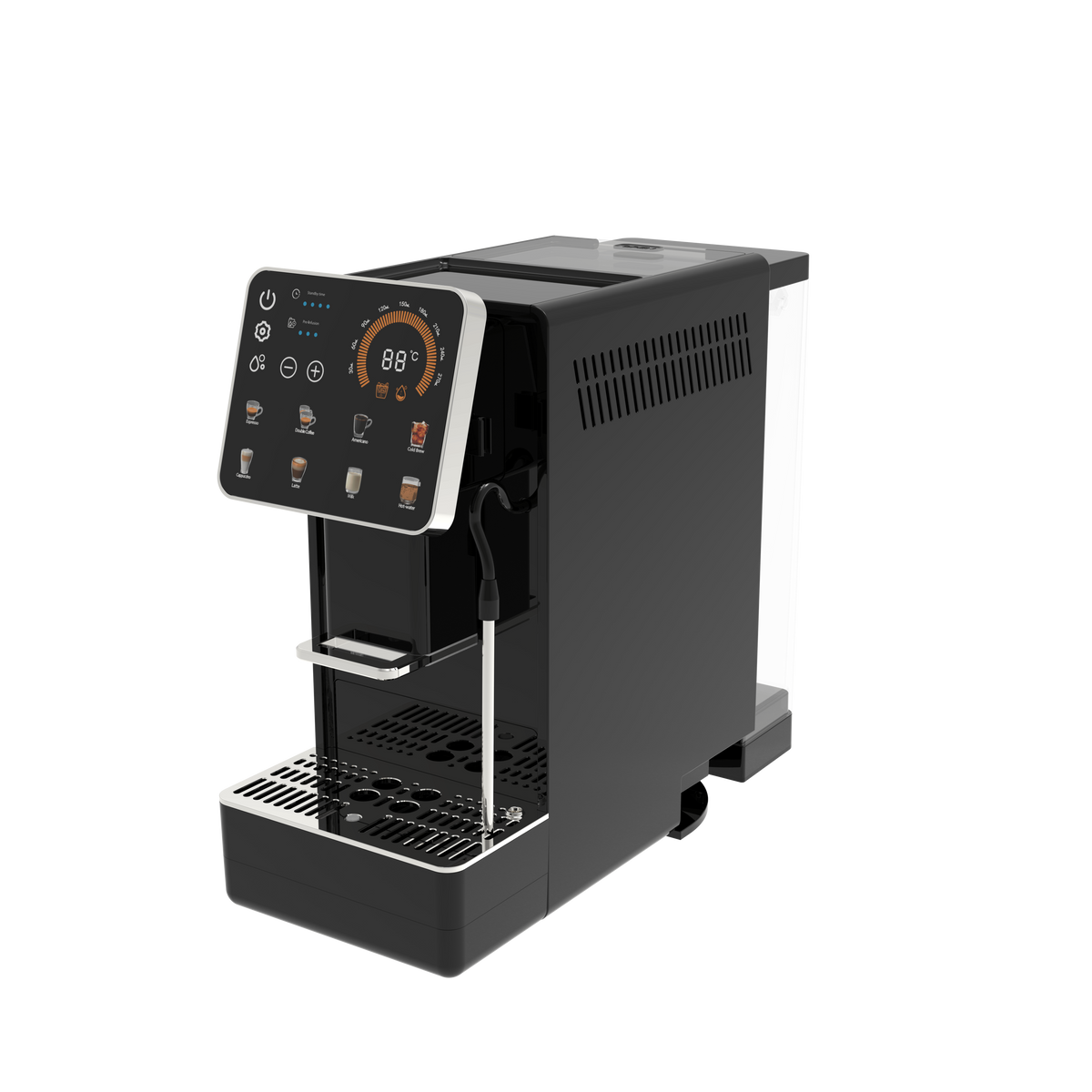 19-Bar Automatic Espresso Machine with Grinder on a kitchen counter
