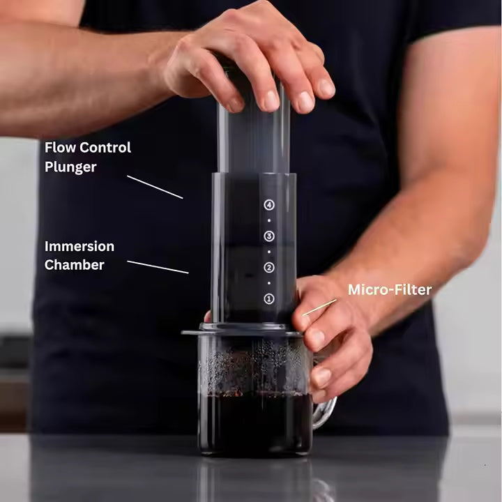 Transparent French press with stainless steel lid
