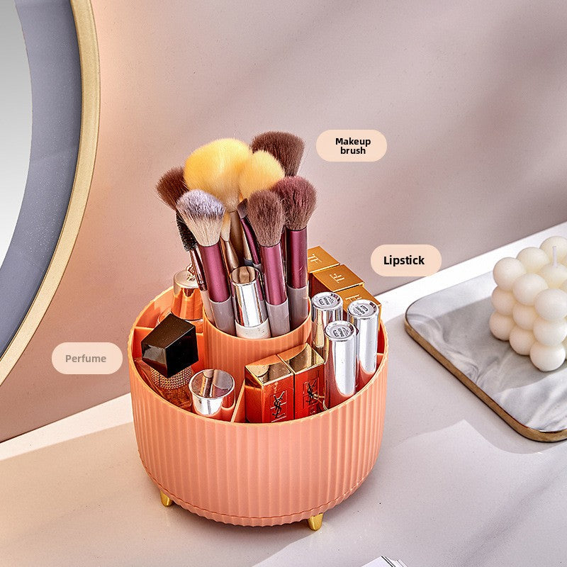 Rotating organizer holding makeup brushes and cosmetics
