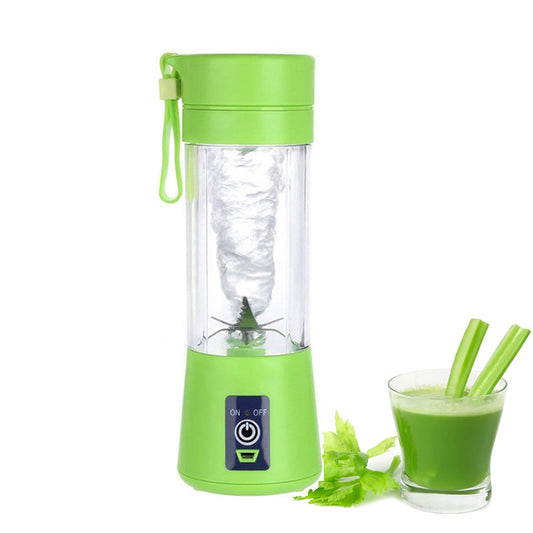 green portable USB blender, 380ml personal size, front view
