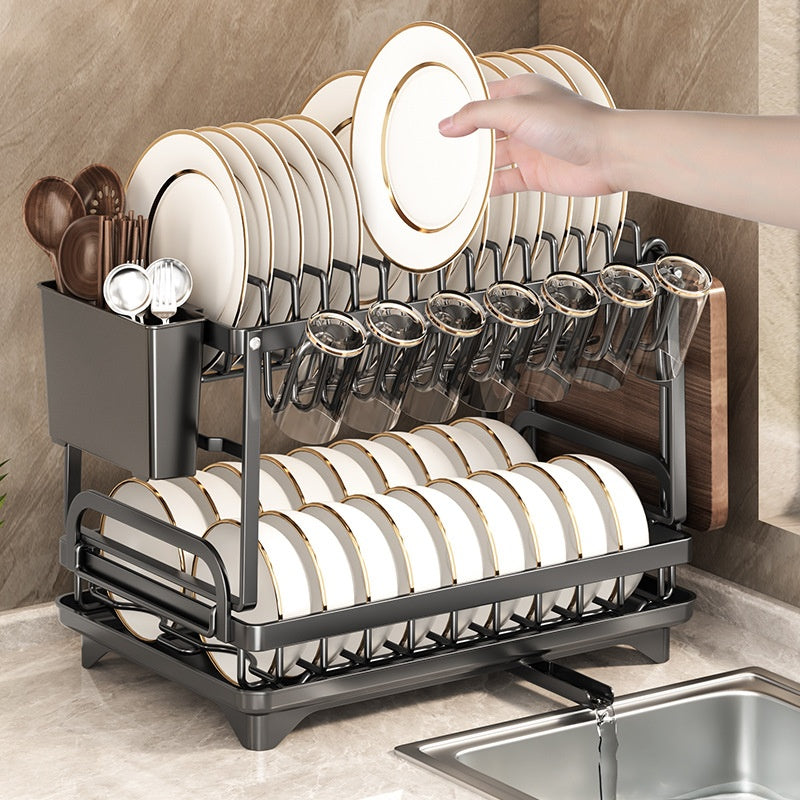 Close view of the removable drainboard beneath the rack
