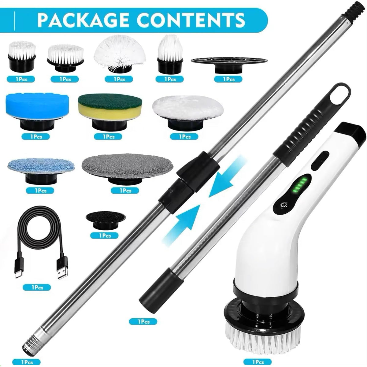 Cordless Spin Scrubber with 8 Brush Heads