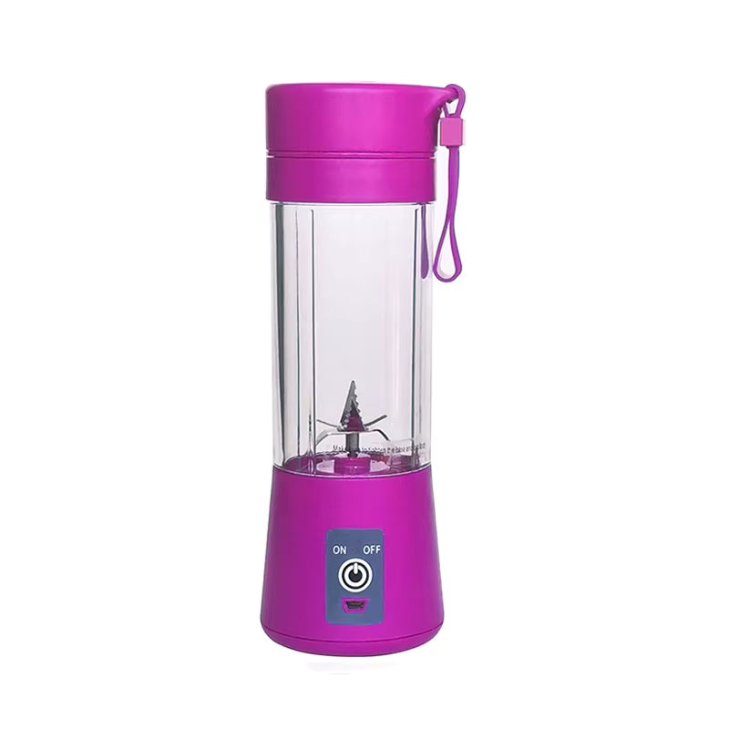 Purple portable blender with clear container on a white background