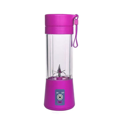 Purple portable blender with clear container on a white background