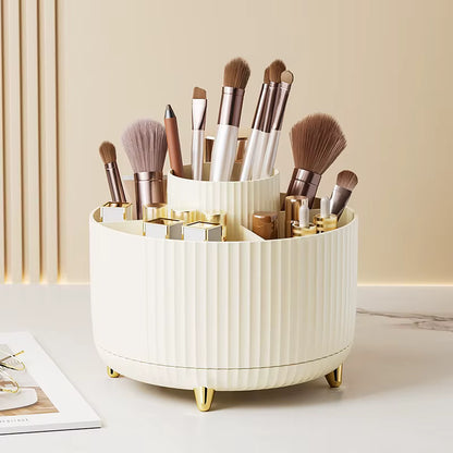 Makeup organizer holding brushes, lipstick, and accessories
