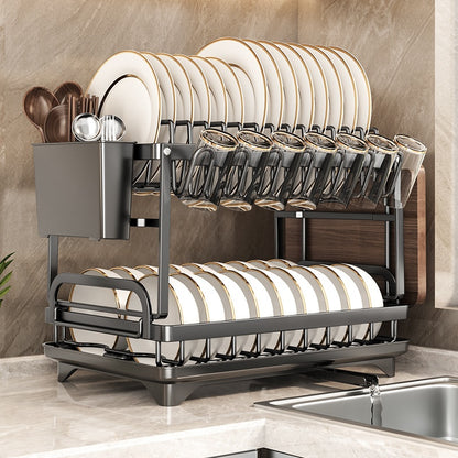 Two-level drying rack shown beside a kitchen sink
