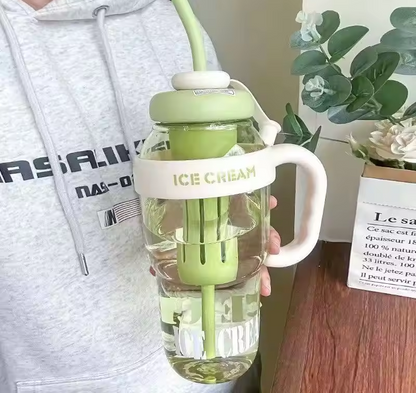 300ml reusable tumbler with handle, lid, and straw

