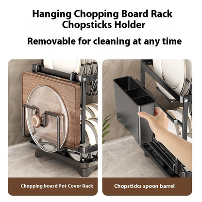 Two-tier rack showing separate areas for dishes and bowls
