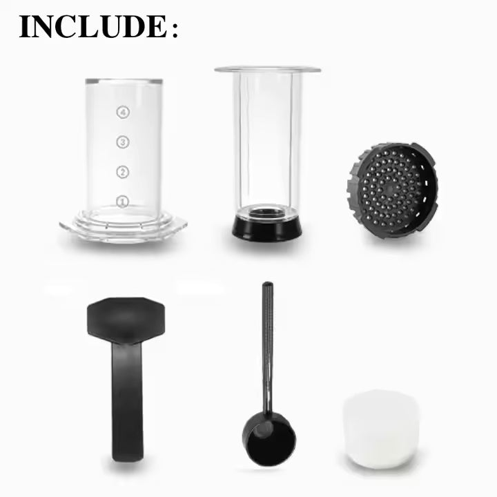 350ml French press coffee maker with its components
