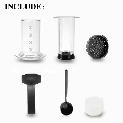 350ml French press coffee maker with its components

