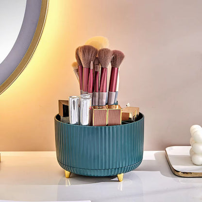 Rotating cosmetic organizer shown from the side

