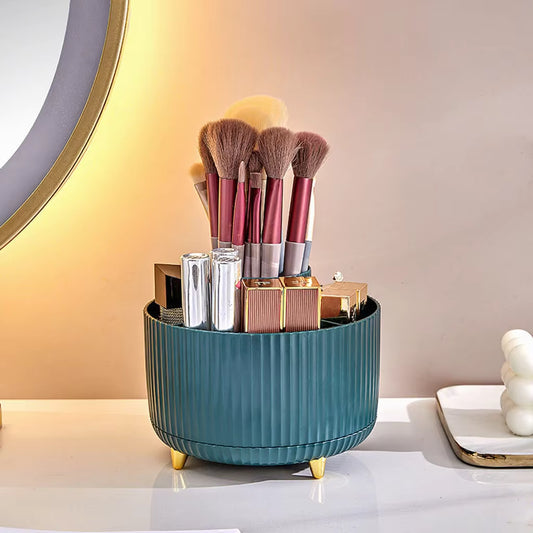 Rotating cosmetic organizer shown from the side

