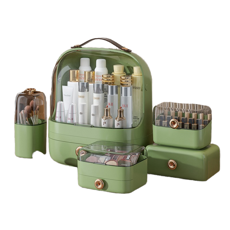 5-piece makeup organizer set with clear protective cover
