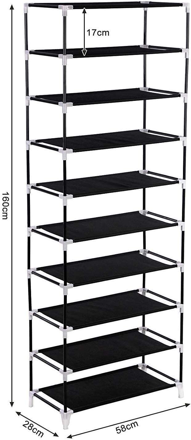 Shoe organizer rack shown in a home entryway
