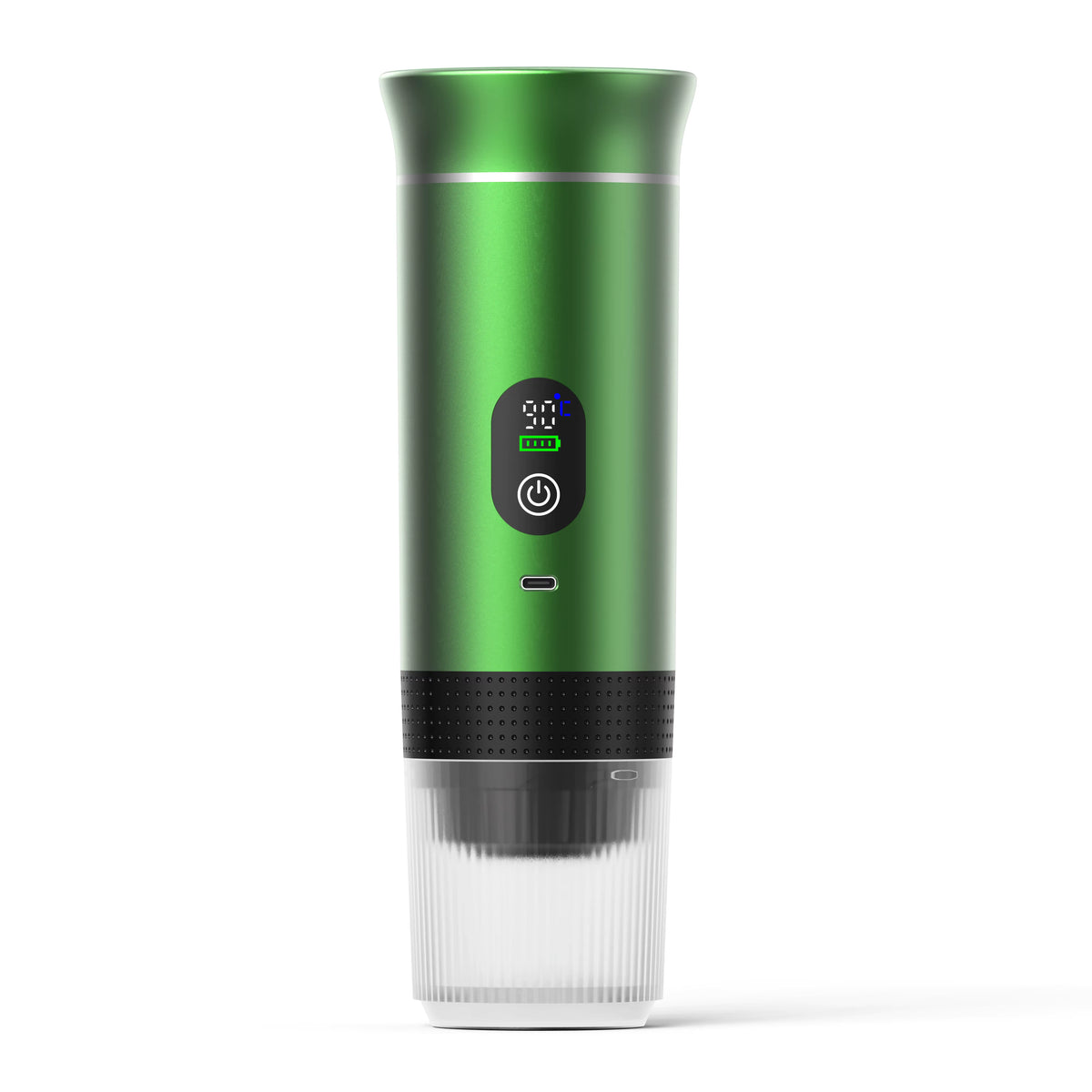 Green and black portable espresso machine with digital display

